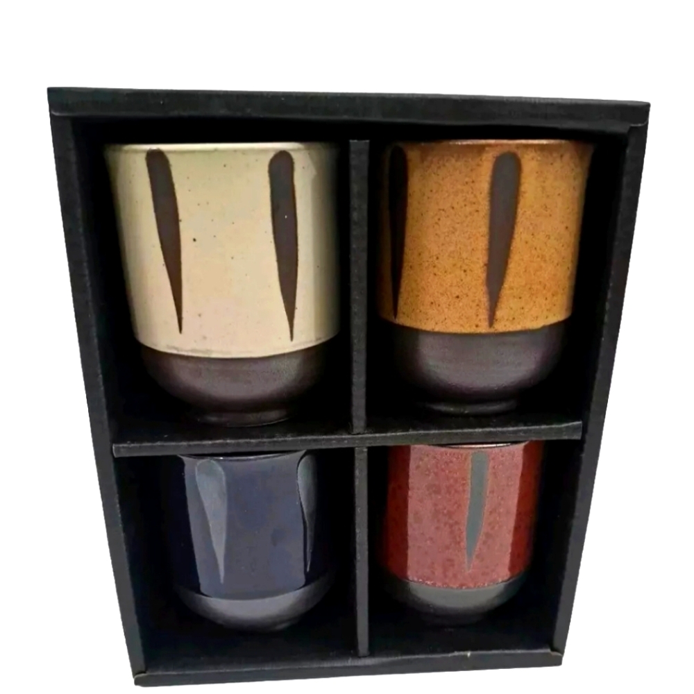 World Market Reactive Glaze Teacups Set Of 4  in Box 7oz